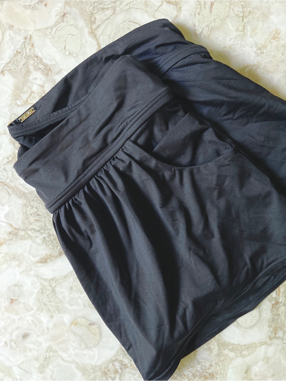 Anne Cole Skort Black Swim Activewear Ruched Skirt Bottom with Pockets